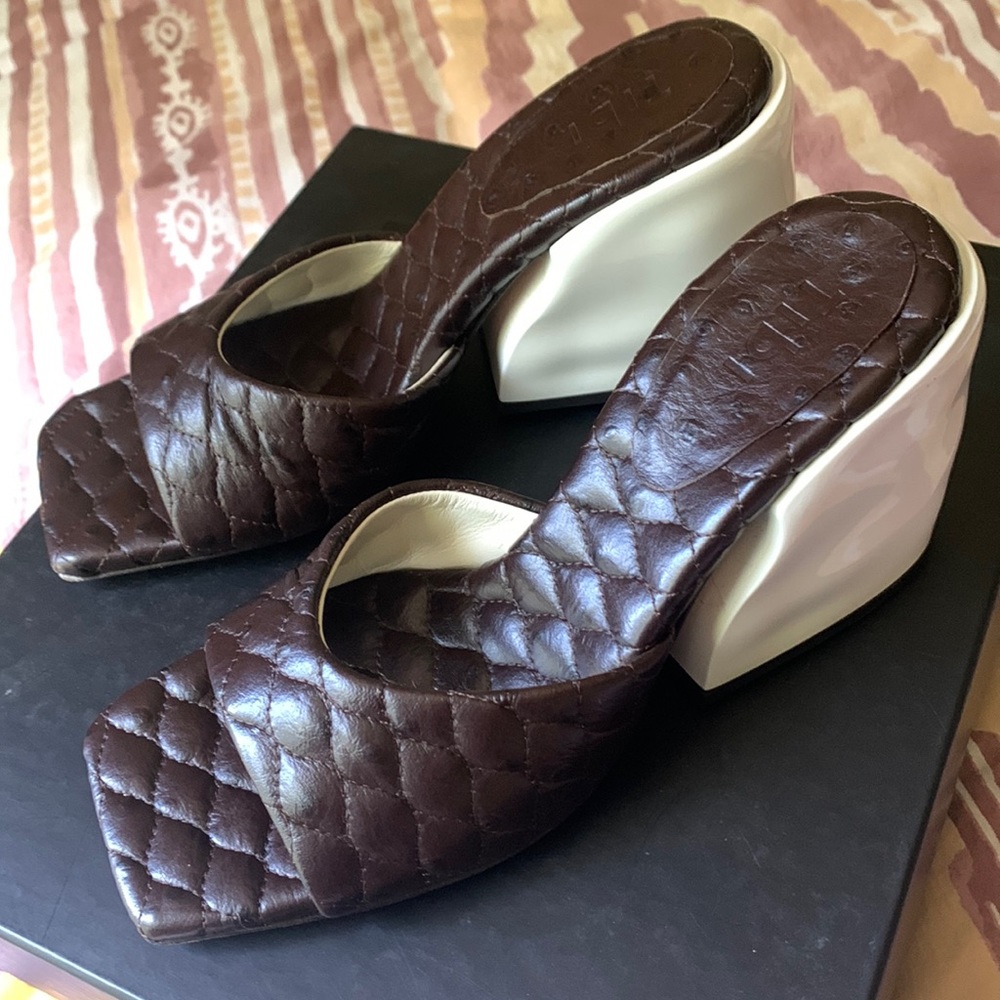 SOLD Tibi Brown and White Quilted Heels